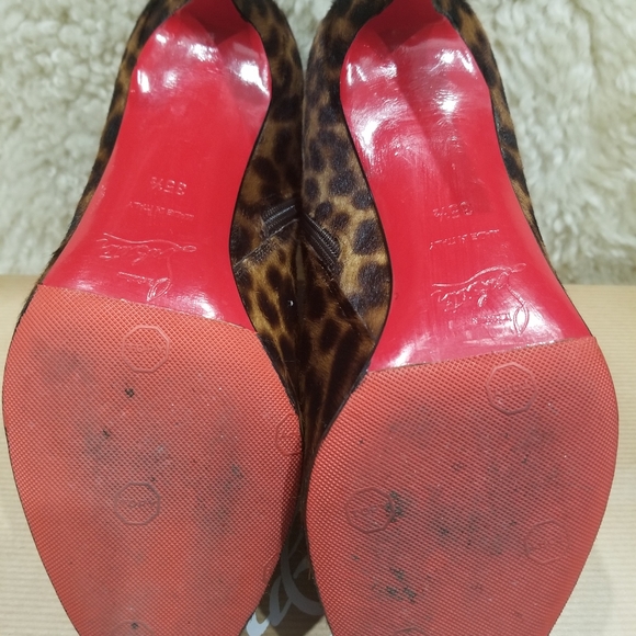 Louboutin Pony Hair Leopard Print Heeled Boots, size 35.5 - Picture 4 of 5
